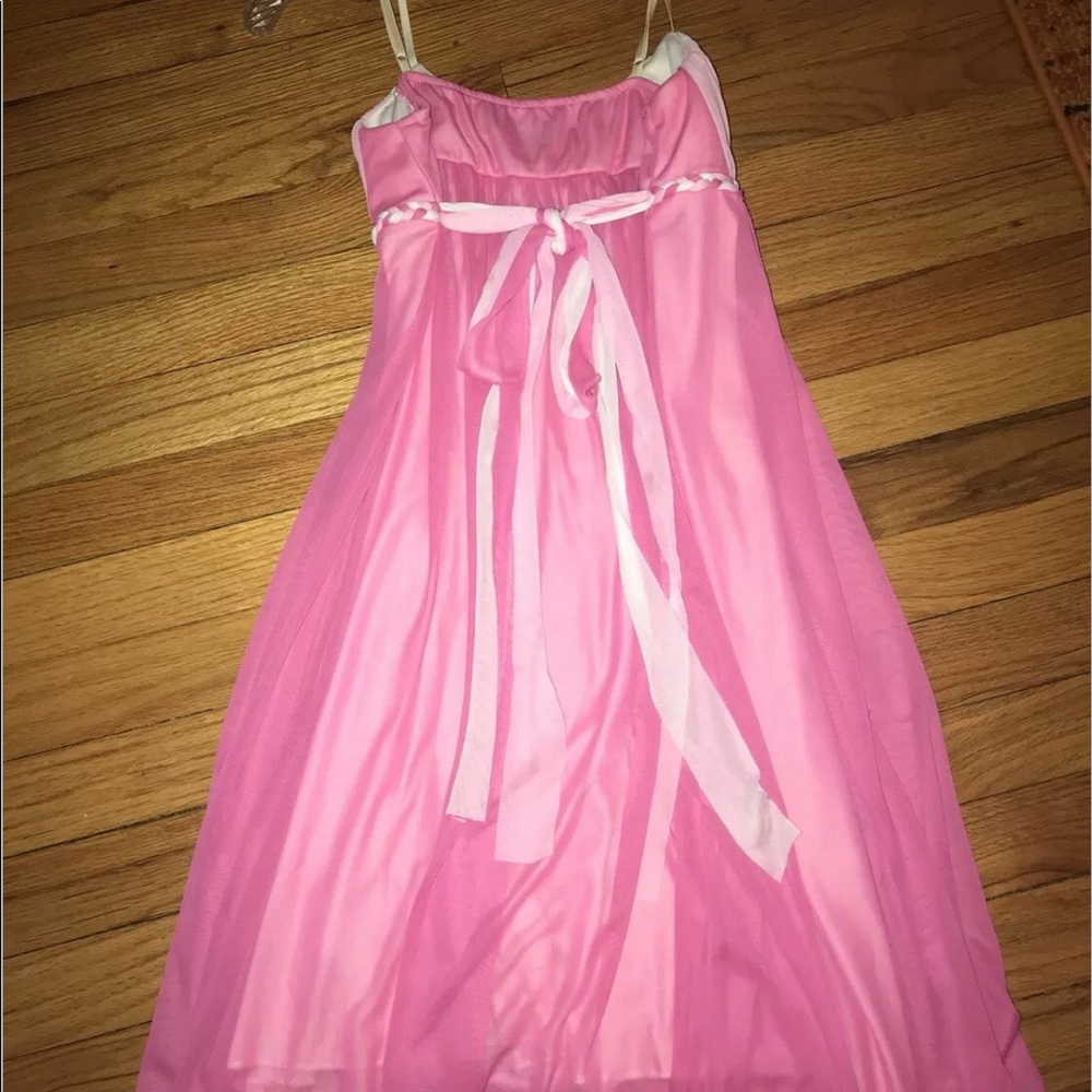 Ruby Rox Pink White Layered Flowy A-line Spaghetti Tank Dress Braided Belt Sz M - Picture 4 of 5